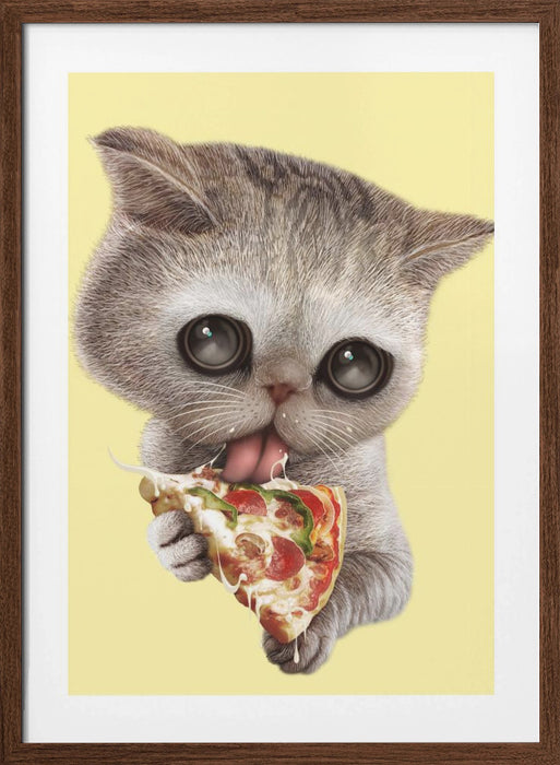 cat loves pizza Framed Art Wall Decor