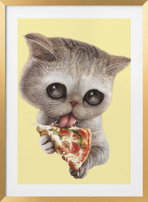 cat loves pizza Framed Art Wall Decor