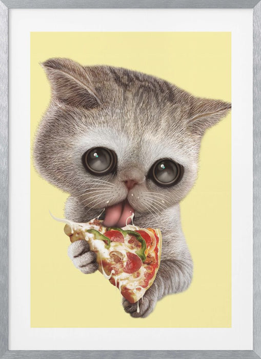 cat loves pizza Framed Art Wall Decor