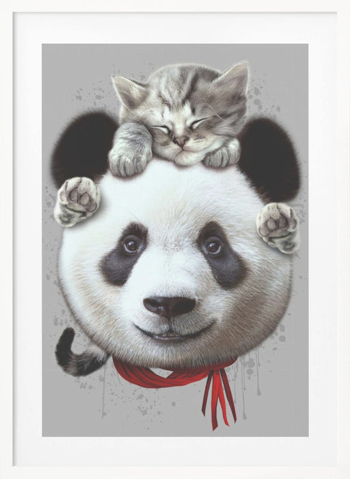 cat on panda bear Framed Art Wall Decor