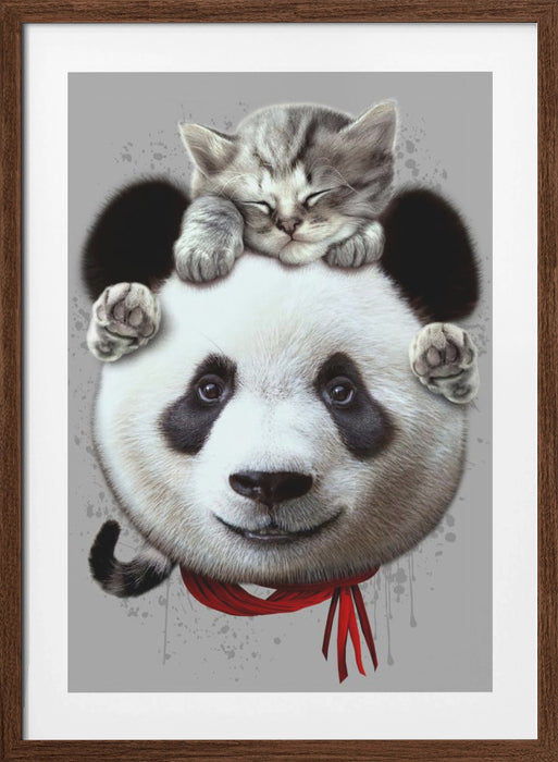 cat on panda bear Framed Art Wall Decor