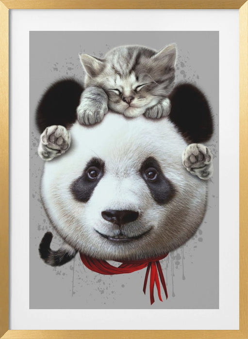 cat on panda bear Framed Art Wall Decor