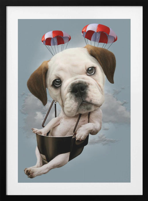 puppy on parachute Framed Art Wall Decor