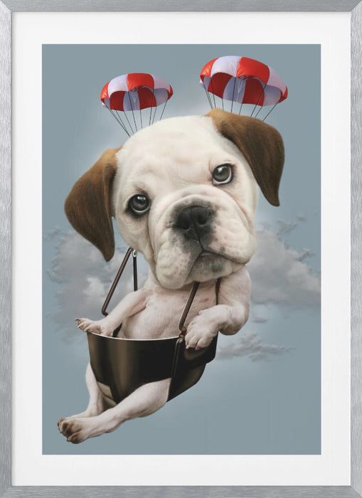 puppy on parachute Framed Art Wall Decor