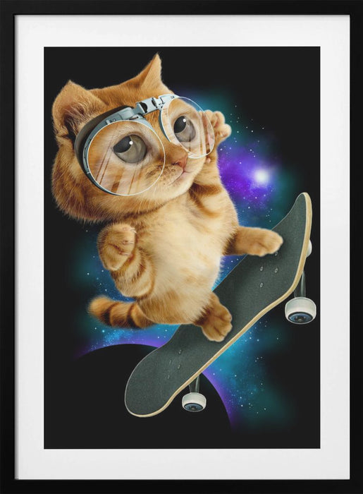 cat on skateboard Framed Art Wall Decor