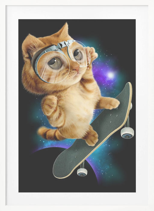 cat on skateboard Framed Art Wall Decor