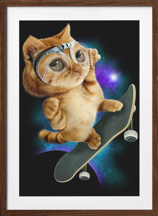 cat on skateboard Framed Art Wall Decor