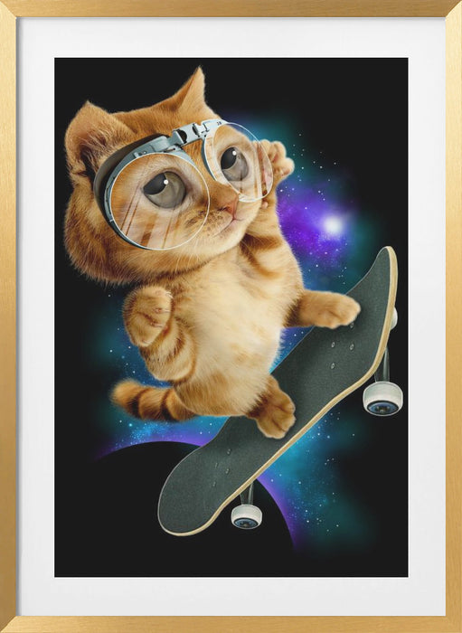 cat on skateboard Framed Art Wall Decor