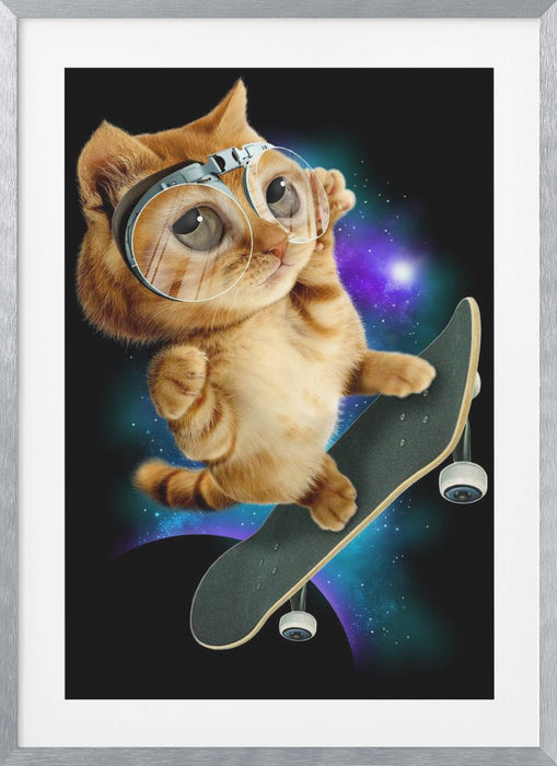 cat on skateboard Framed Art Wall Decor