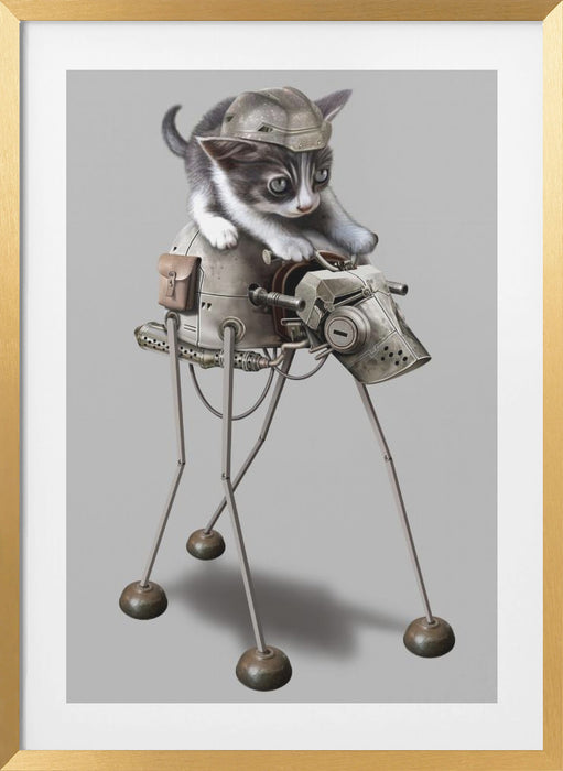 cat on robot Framed Art Wall Decor