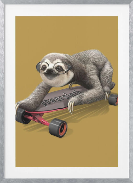 sloth on skateboard Framed Art Wall Decor