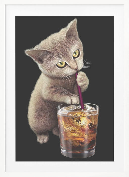 cat and soft drink Framed Art Wall Decor