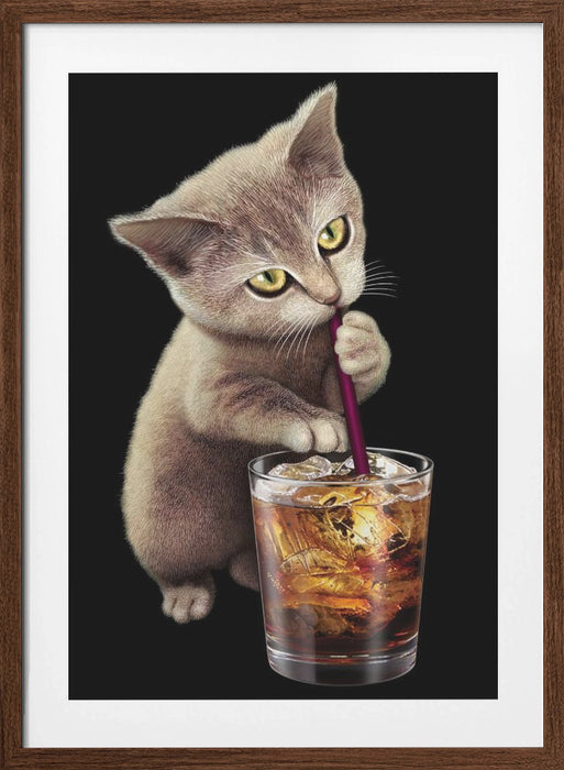 cat and soft drink Framed Art Wall Decor