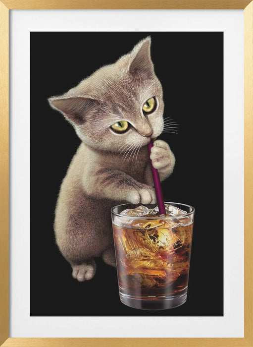 cat and soft drink Framed Art Wall Decor