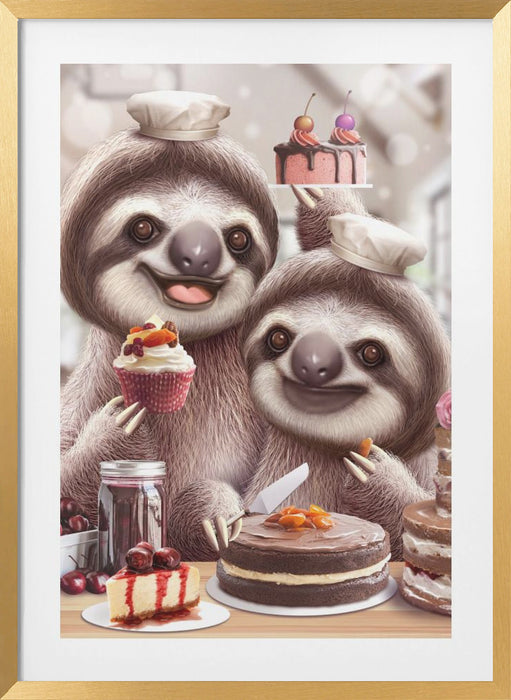 SLOTH BAKING CAKES Framed Art Modern Wall Decor