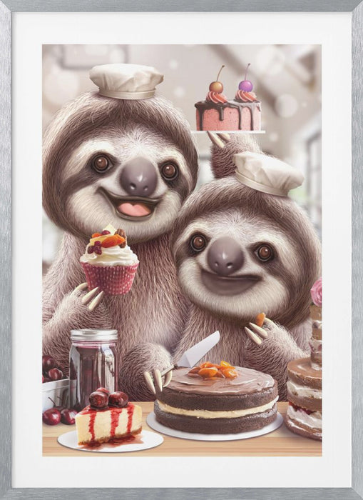 SLOTH BAKING CAKES Framed Art Modern Wall Decor