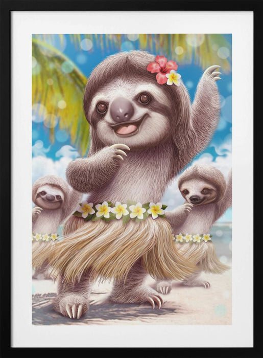 SLOTH HULA DANCER Framed Art Modern Wall Decor