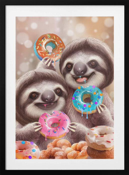 SLOTHS EATING DONUTS Framed Art Modern Wall Decor