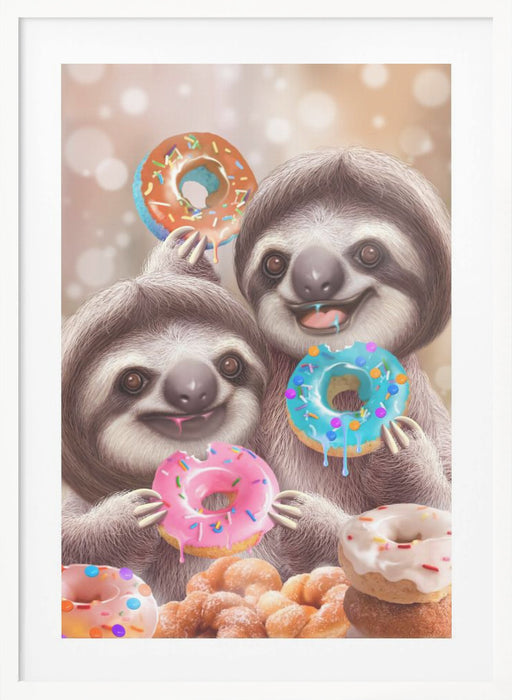 SLOTHS EATING DONUTS Framed Art Modern Wall Decor