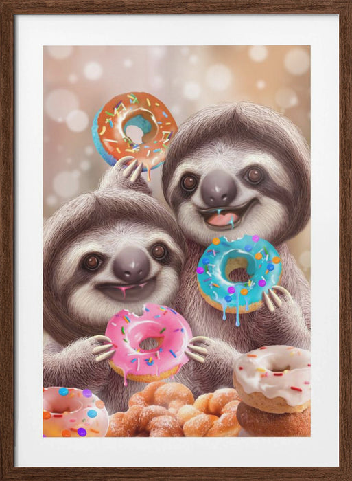 SLOTHS EATING DONUTS Framed Art Modern Wall Decor