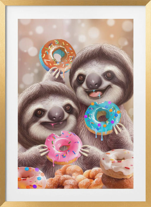 SLOTHS EATING DONUTS Framed Art Modern Wall Decor