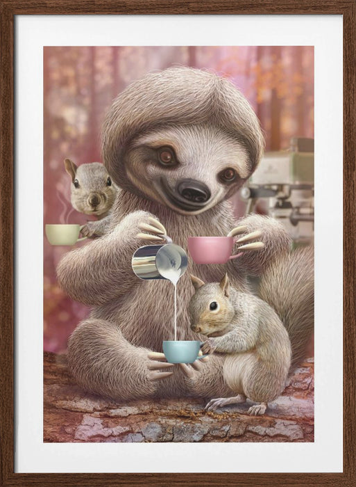 SLOTH THE BARISTA Framed Art Modern Wall Decor