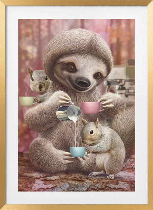 SLOTH THE BARISTA Framed Art Modern Wall Decor