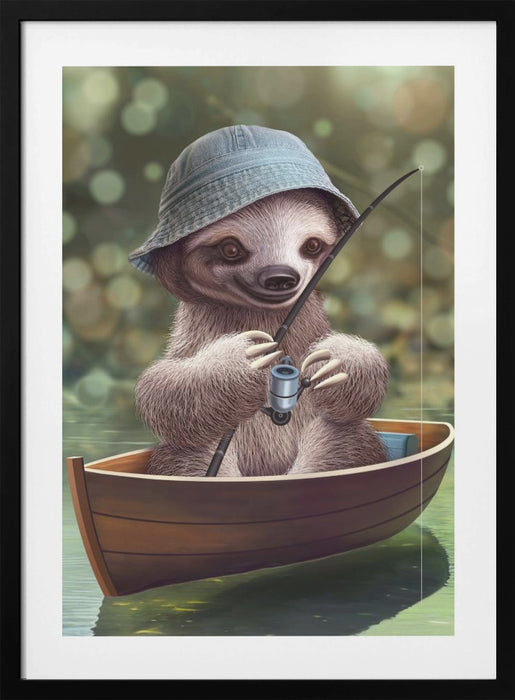 SLOTH GO FISHING Framed Art Wall Decor