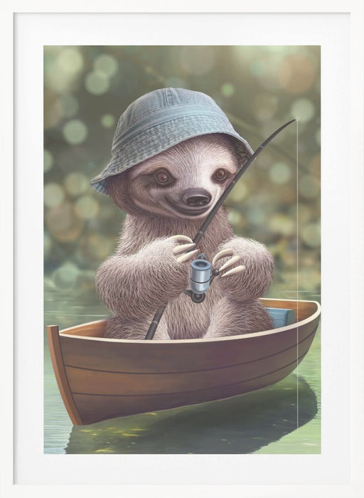 SLOTH GO FISHING Framed Art Wall Decor