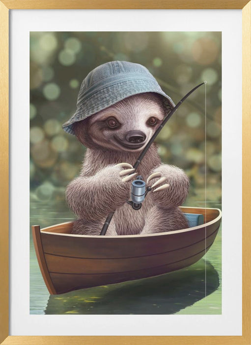 SLOTH GO FISHING Framed Art Wall Decor