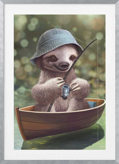 SLOTH GO FISHING Framed Art Wall Decor