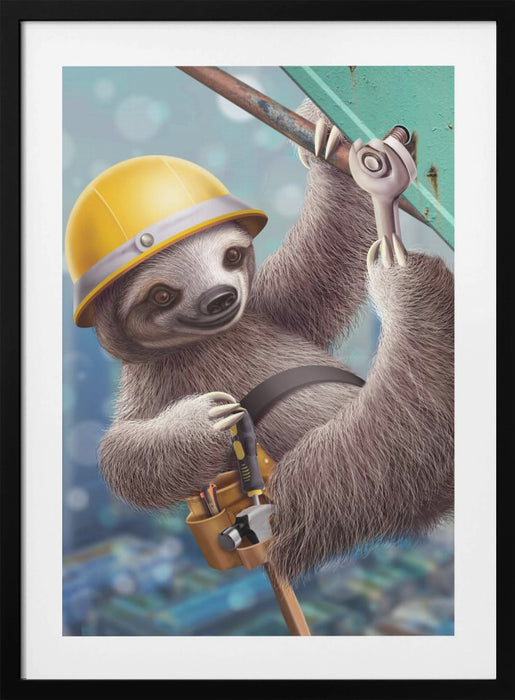 SLOTH CONSTRUCTION WORKER Framed Art Modern Wall Decor