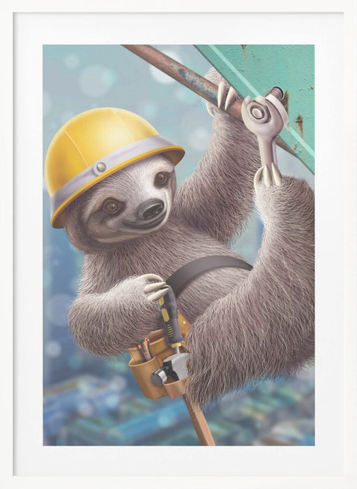 SLOTH CONSTRUCTION WORKER Framed Art Modern Wall Decor