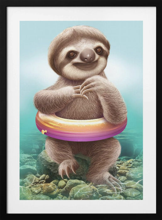 YOUNG SLOTH WITH BUOY Framed Art Modern Wall Decor