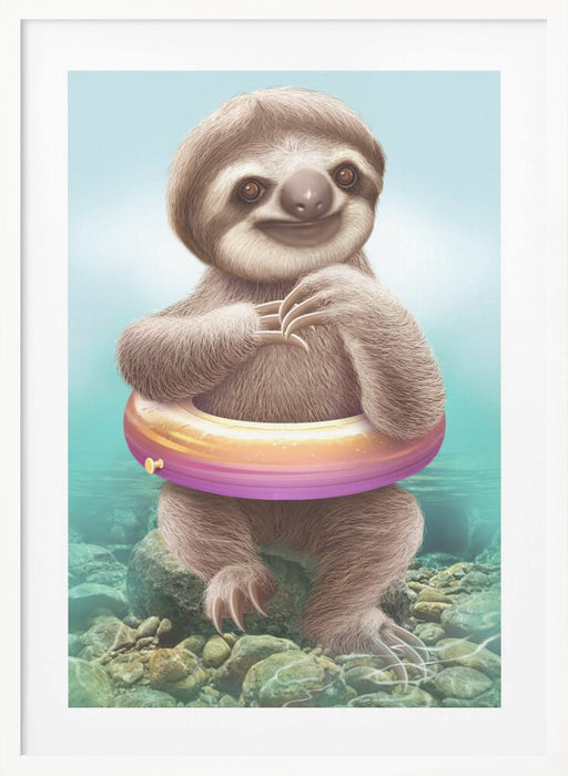 YOUNG SLOTH WITH BUOY Framed Art Modern Wall Decor