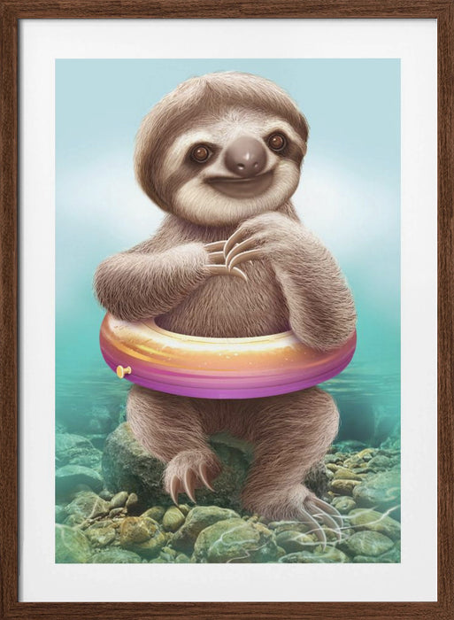 YOUNG SLOTH WITH BUOY Framed Art Modern Wall Decor