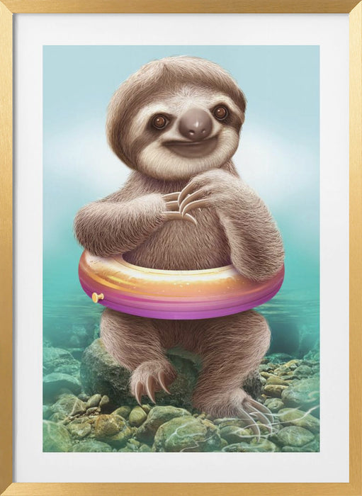 YOUNG SLOTH WITH BUOY Framed Art Modern Wall Decor