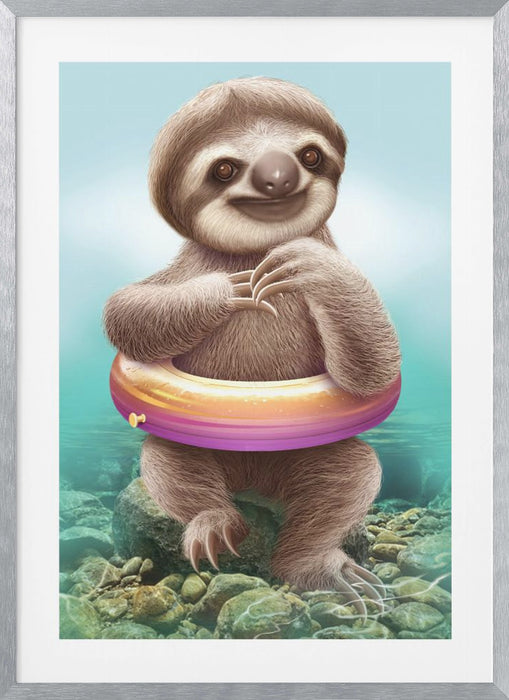 YOUNG SLOTH WITH BUOY Framed Art Modern Wall Decor