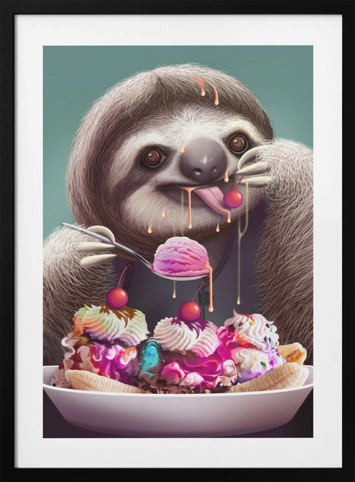 SLOTH ENJOYING ICE CREAM Framed Art Modern Wall Decor