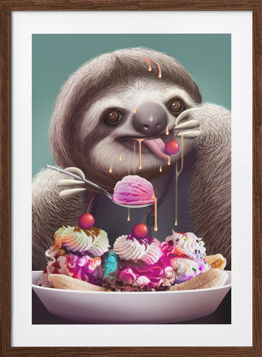 SLOTH ENJOYING ICE CREAM Framed Art Modern Wall Decor