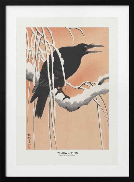 Crow On Snowy Branch Framed Art Wall Decor