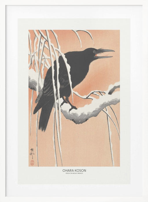 Crow On Snowy Branch Framed Art Wall Decor