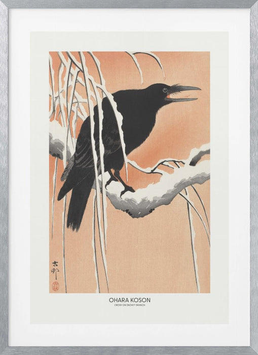 Crow On Snowy Branch Framed Art Wall Decor