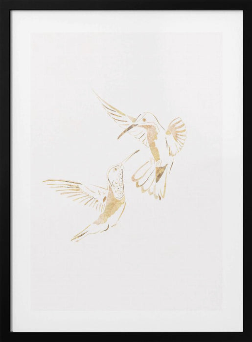 Gold Hummingbird Line art Silhouettes 4 Framed Art Wall Decor