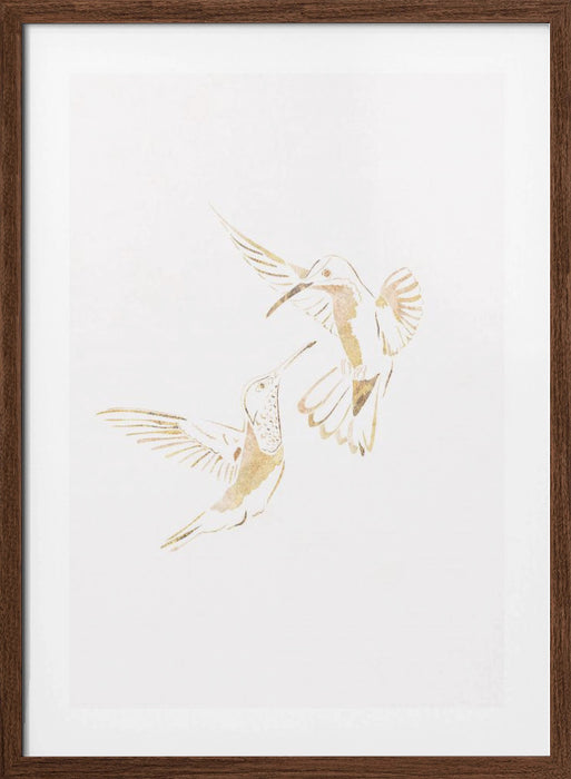 Gold Hummingbird Line art Silhouettes 4 Framed Art Wall Decor