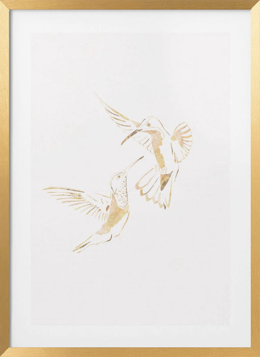 Gold Hummingbird Line art Silhouettes 4 Framed Art Wall Decor