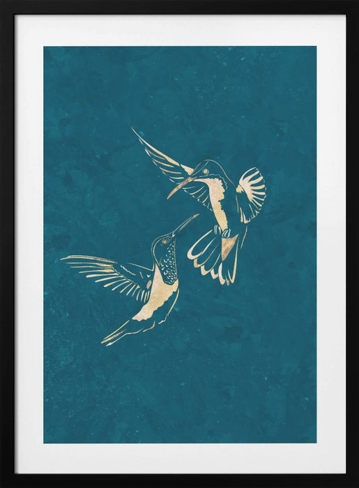 Gold Hummingbird Line art Silhouettes 3 Framed Art Wall Decor