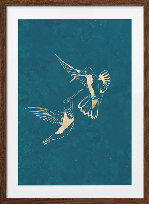 Gold Hummingbird Line art Silhouettes 3 Framed Art Wall Decor