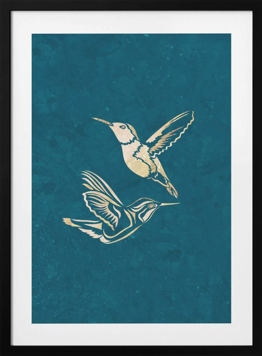 Gold Hummingbird Line art Silhouettes 1 Framed Art Wall Decor