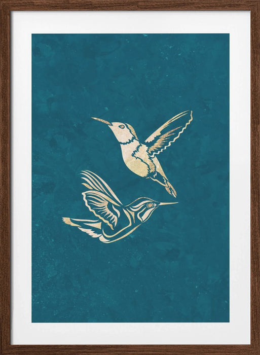 Gold Hummingbird Line art Silhouettes 1 Framed Art Wall Decor